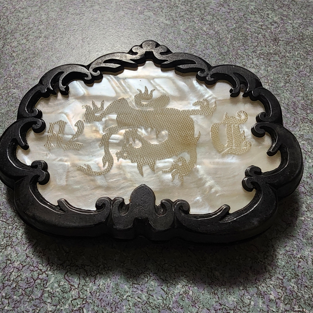 Elegant Black and Mother Of Pearl dragon Belt Buckle.